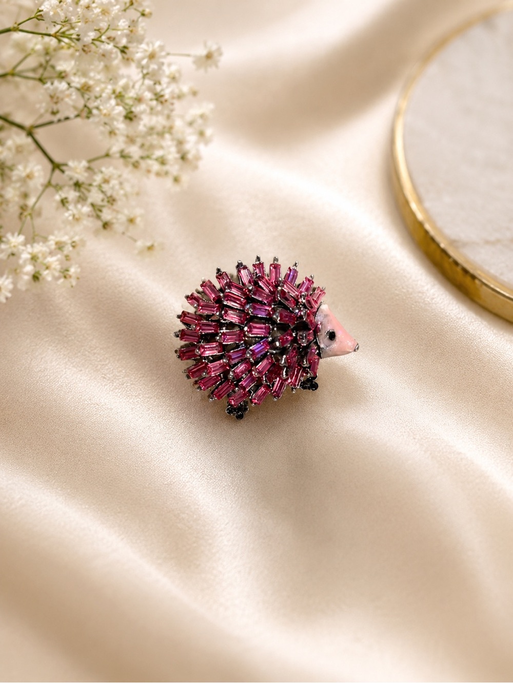 Pink Crystal Hedgehog Brooch